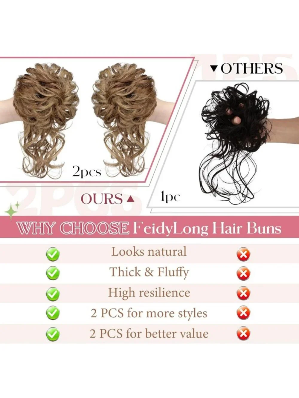 2PCS Messy Bun Hair Extensions - Stylish Ponytail Pieces for Effortless Updos